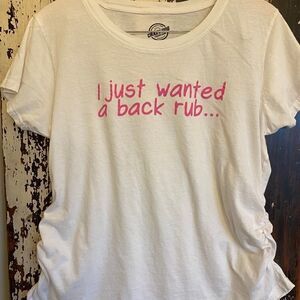 Cute “Back Rub” maternity shirt. Size XL.